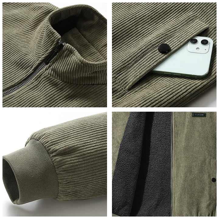 Men's Fleece Lined Corduroy Bomber Jacket with Zip Front