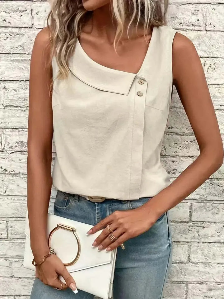Women's Asymmetric Collar Button-Trim Top