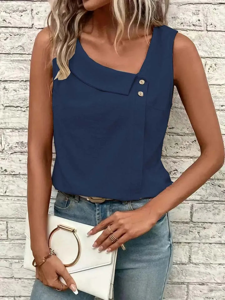 Women's Asymmetric Collar Button-Trim Top