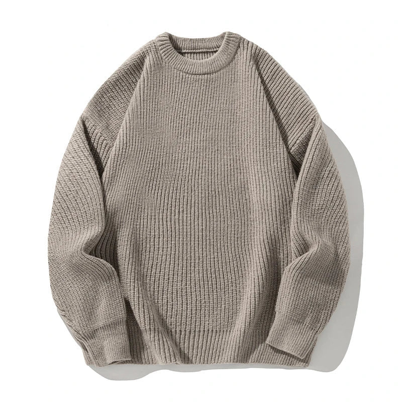 Ribbed Knit Crewneck Sweater in Relaxed Fit