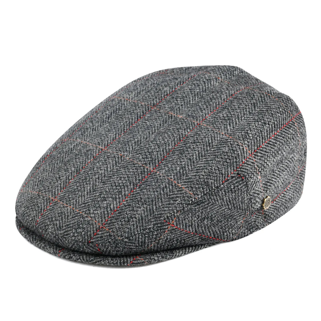 Men's Herringbone Flat Cap with Contrast Stitching