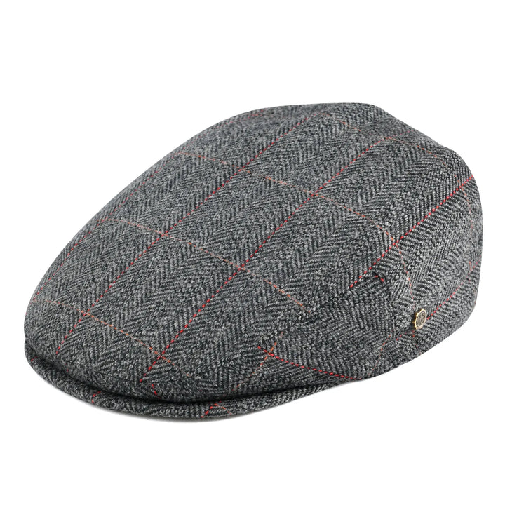 Men's Herringbone Flat Cap with Contrast Stitching