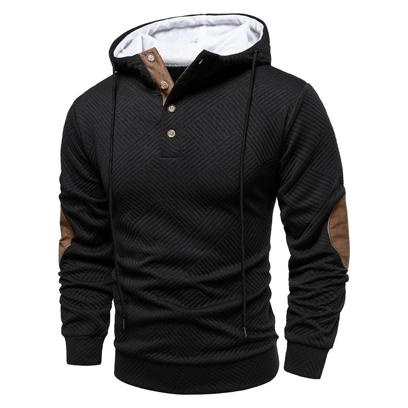 Men's Quilted Button-Up Hoodie with Elbow Patches