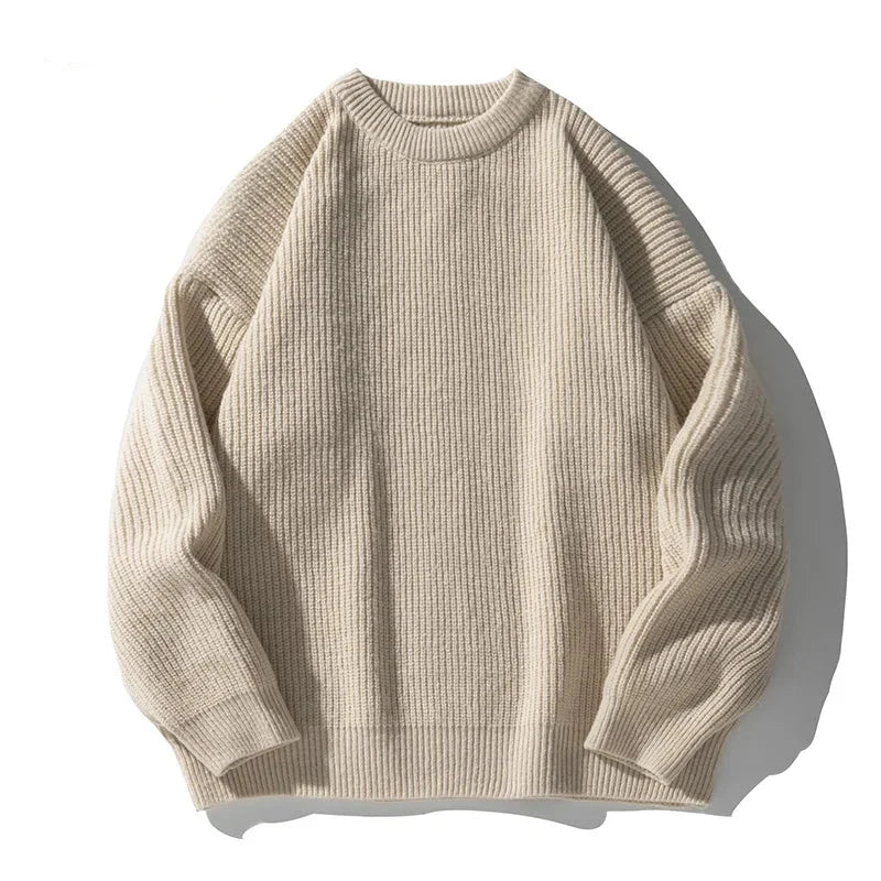 Ribbed Knit Crewneck Sweater in Relaxed Fit