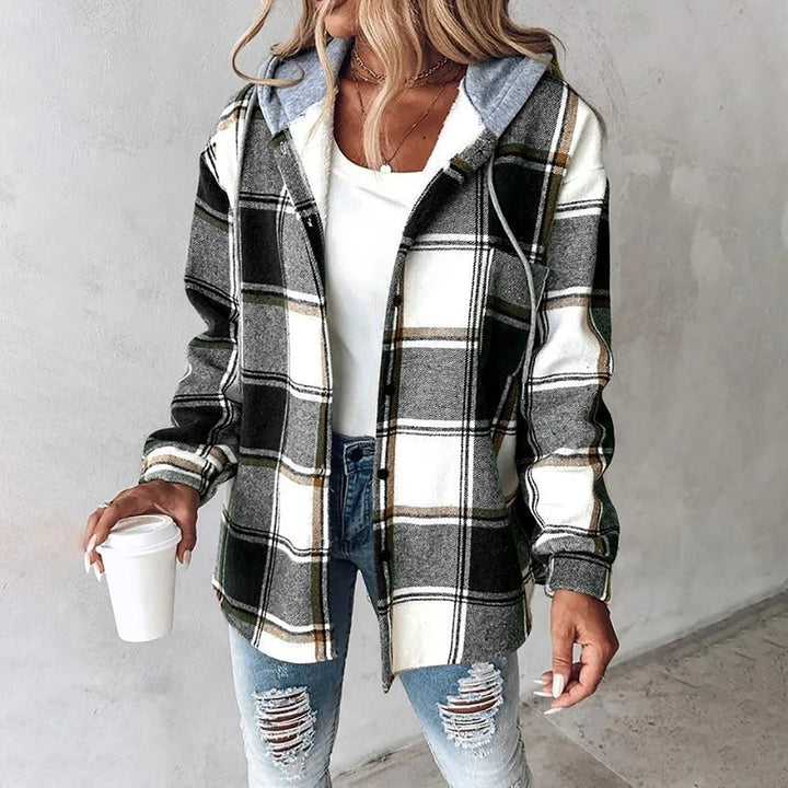 Plaid Hooded Button Front Jacket