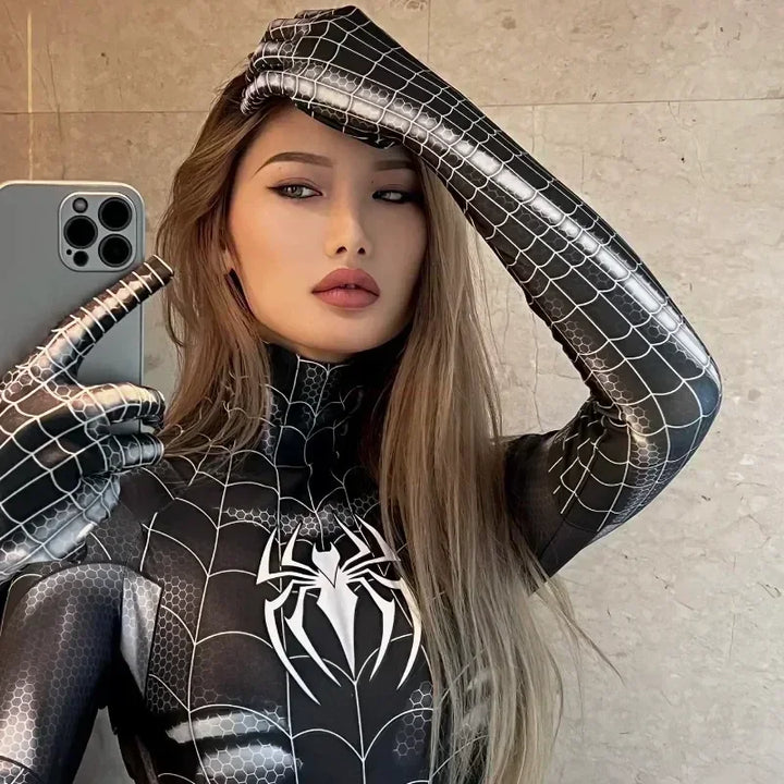 Women's Spiderman Black Long Sleeve Bodysuit