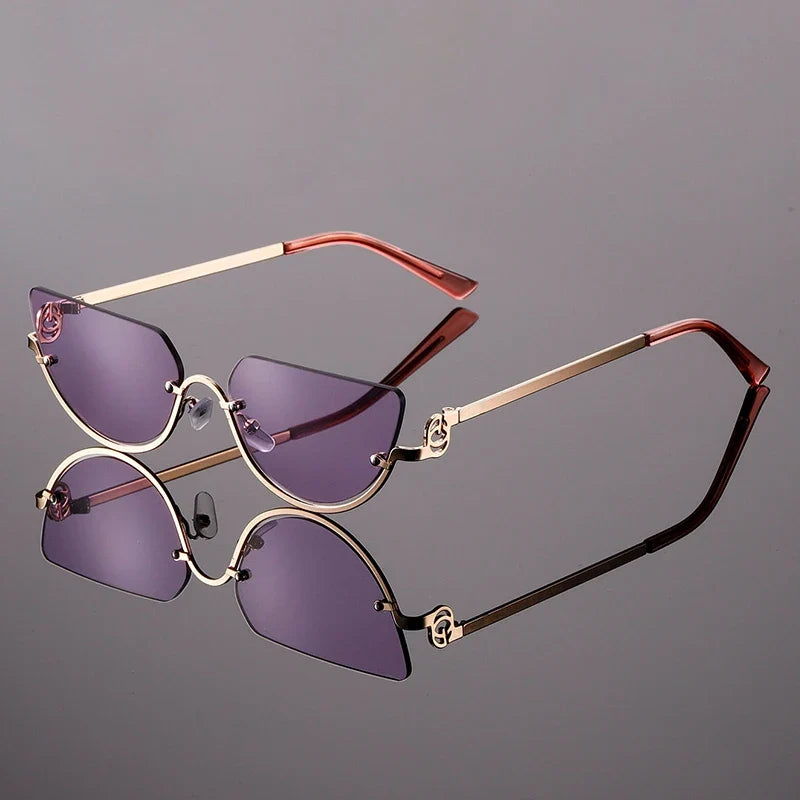 Women's Rimless Cat-Eye Sunglasses with Metal Temples