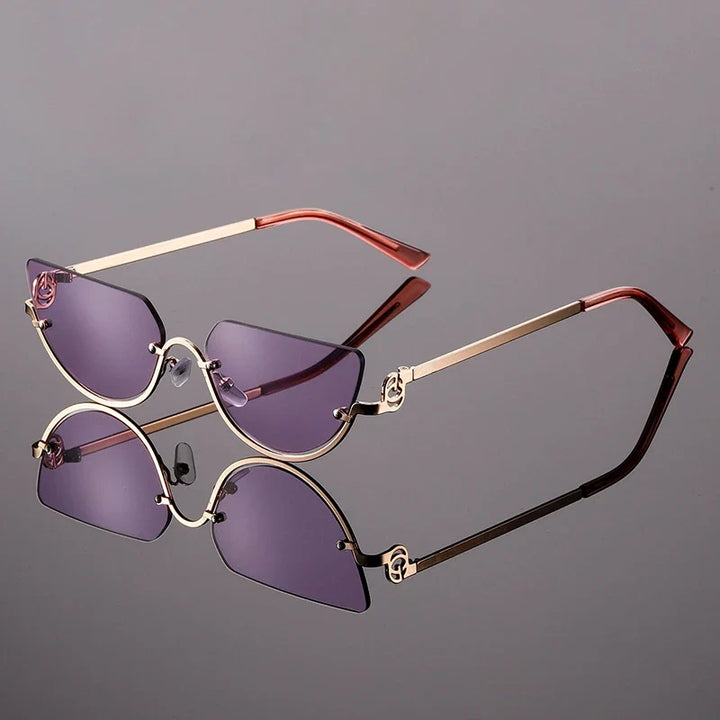 Women's Rimless Cat-Eye Sunglasses with Metal Temples