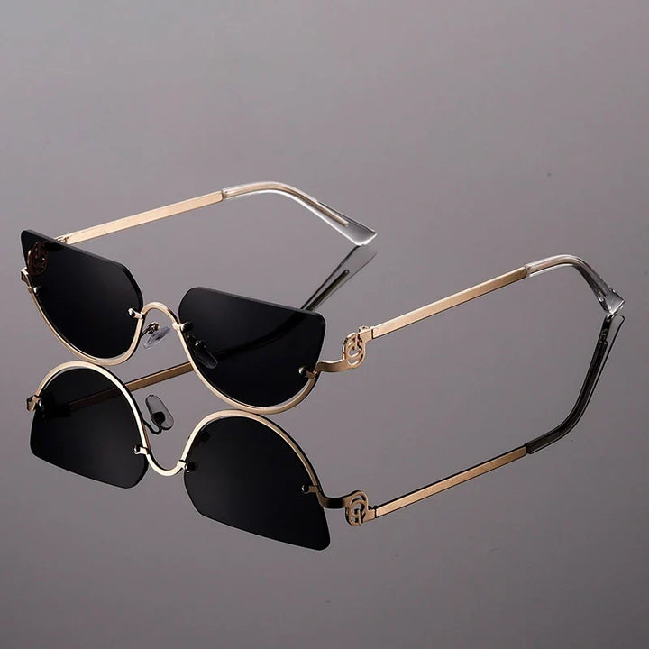 Women's Rimless Cat-Eye Sunglasses with Metal Temples