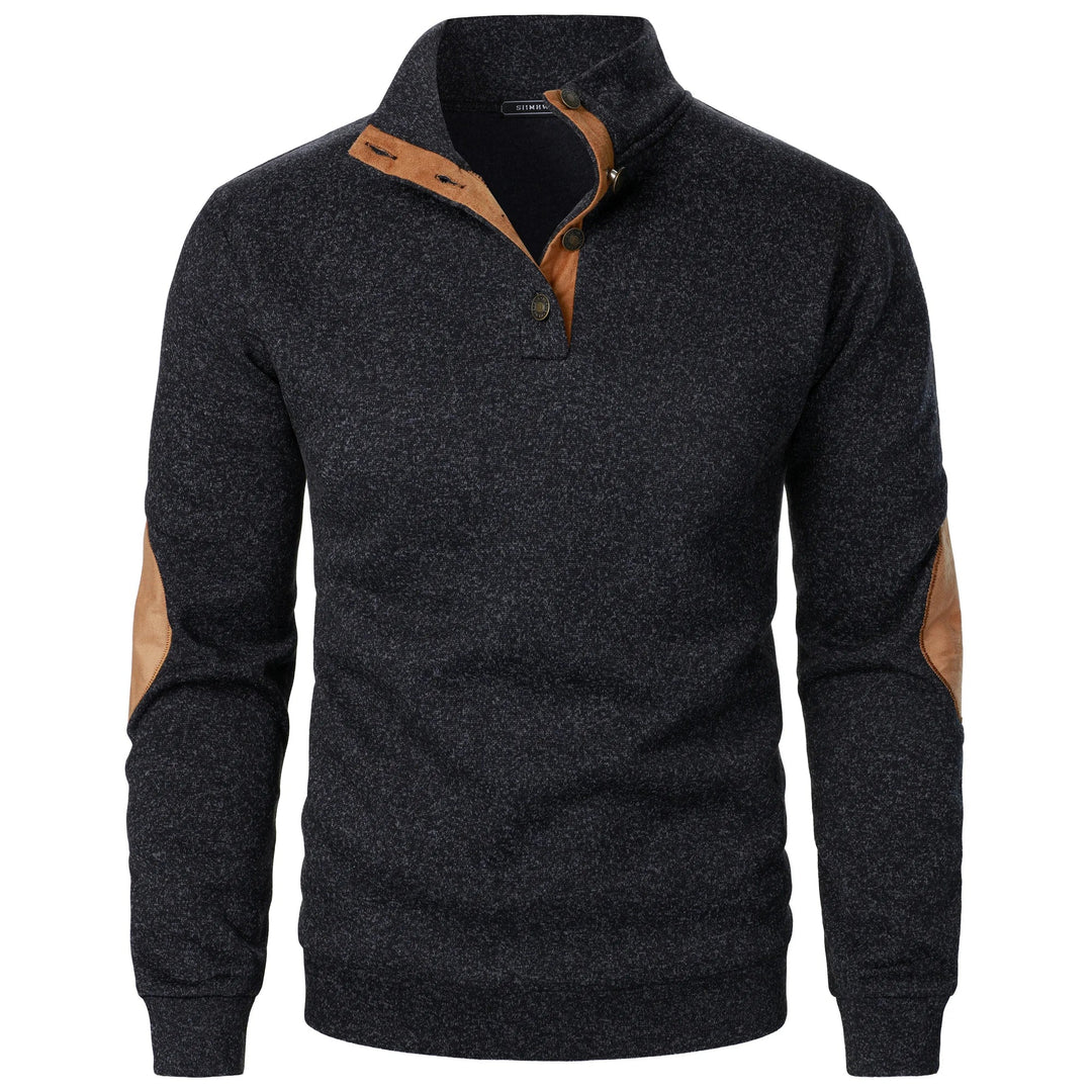 Men's Elbow Patch Button Collar Pullover