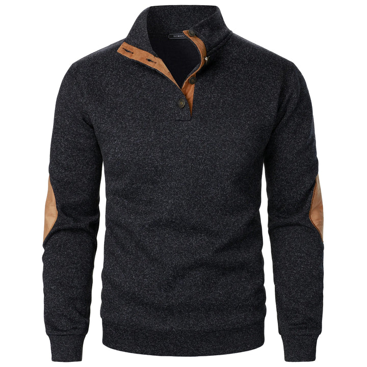 Men's Elbow Patch Button Collar Pullover