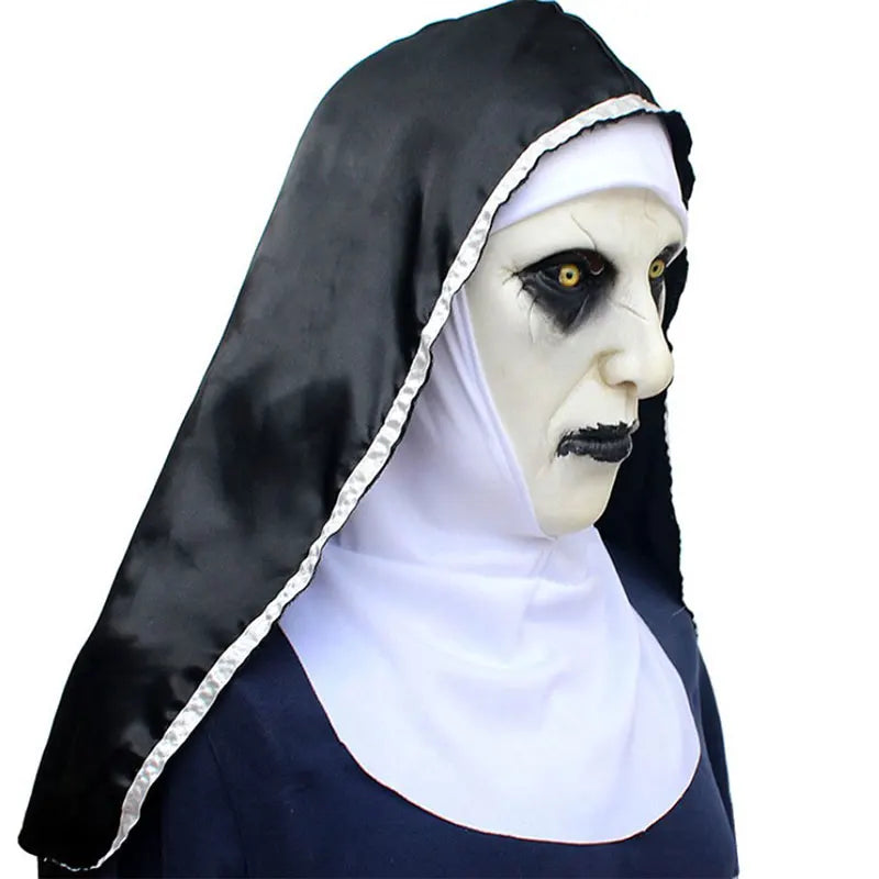 Women's Horror Nun Mask and Hood Costume Set
