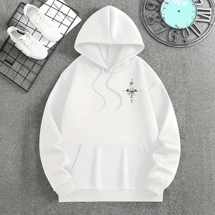 Men's Fleece Oversized Hoodie with Mountain Compass Graphic