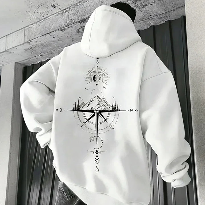 Men's Fleece Oversized Hoodie with Mountain Compass Graphic