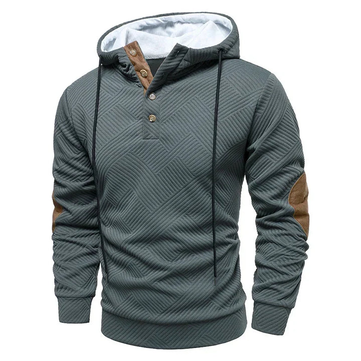 Men's Quilted Button-Up Hoodie with Elbow Patches