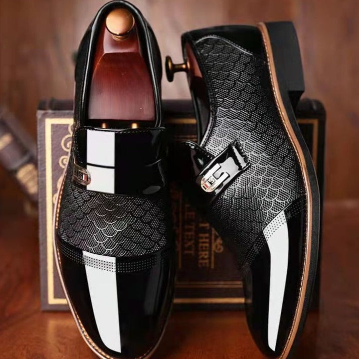 Men's Monk Strap Dress Shoes with Textured Panel Design