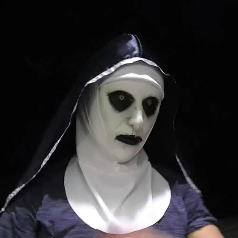 Women's Horror Nun Mask and Hood Costume Set