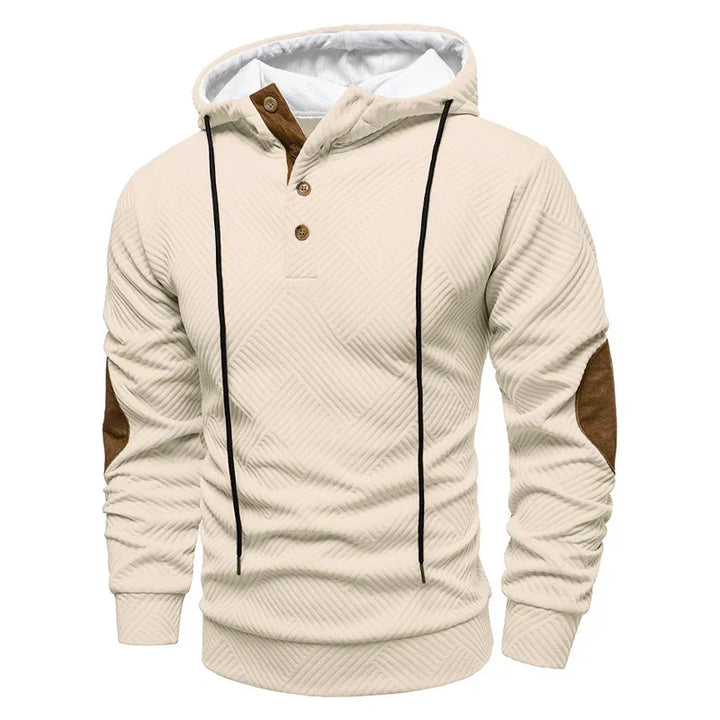 Men's Quilted Button-Up Hoodie with Elbow Patches