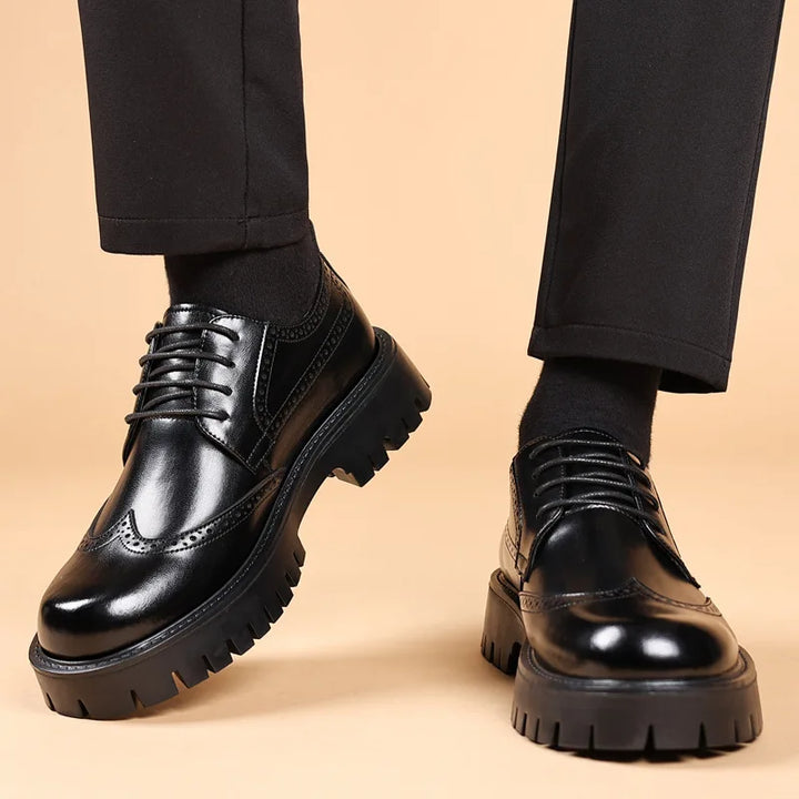 Men's Leather Oxford Dress Shoes with Height Elevator