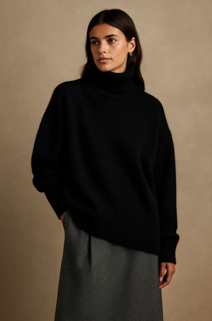 Women's Oversized Turtleneck Sweater with Ribbed Cuffs