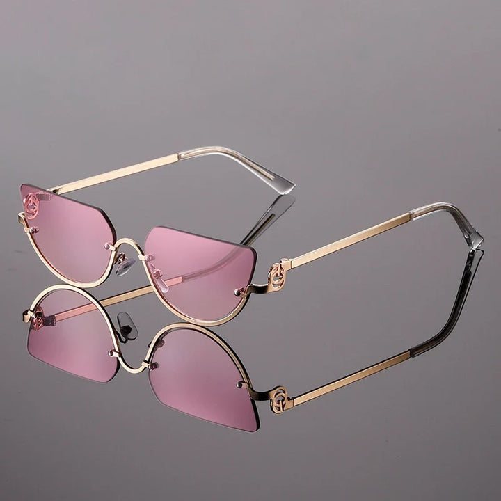 Women's Rimless Cat-Eye Sunglasses with Metal Temples