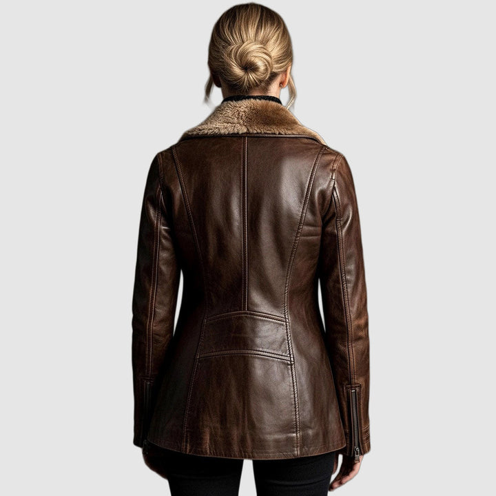 Women's Shearling Collar Mid-Length Jacket with Zip Front
