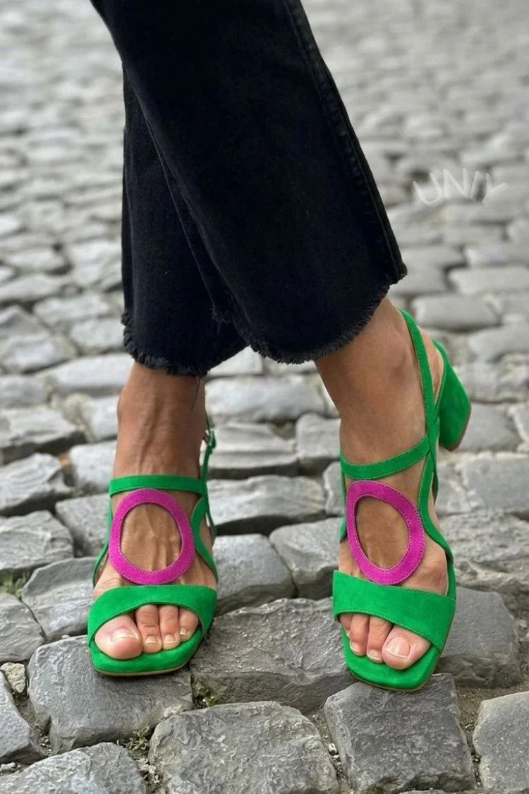Women's Suede Cut-Out Slingback Sandals with Block Heel