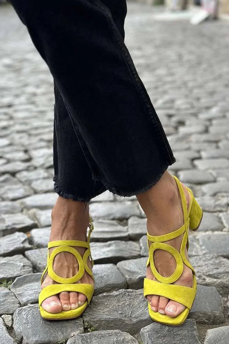 Women's Suede Cut-Out Slingback Sandals with Block Heel