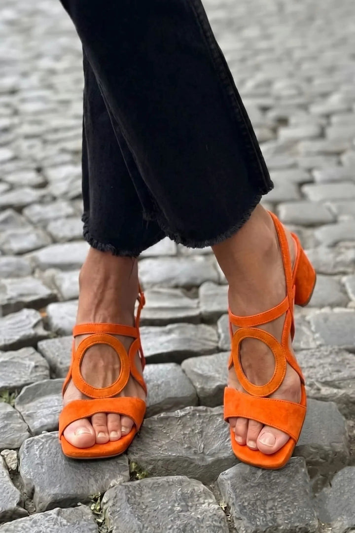Women's Suede Cut-Out Slingback Sandals with Block Heel