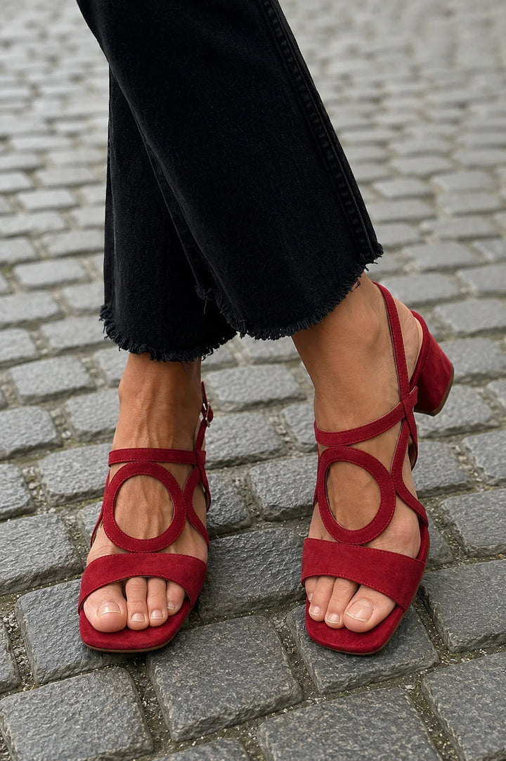 Women's Suede Cut-Out Slingback Sandals with Block Heel