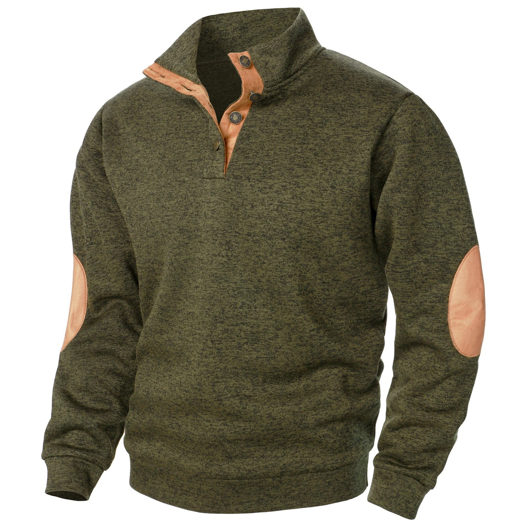 Men's Elbow Patch Button Collar Pullover
