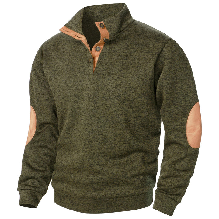 Men's Elbow Patch Button Collar Pullover