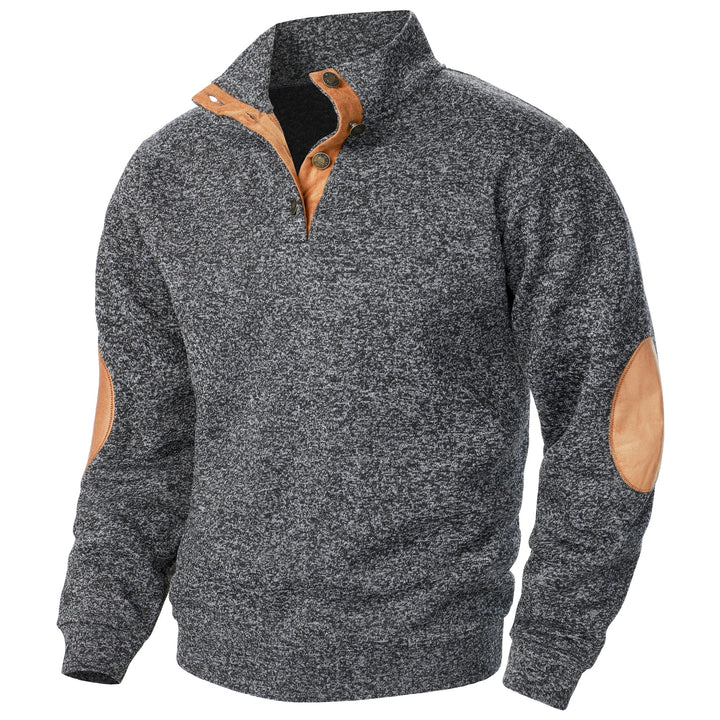 Men's Elbow Patch Button Collar Pullover