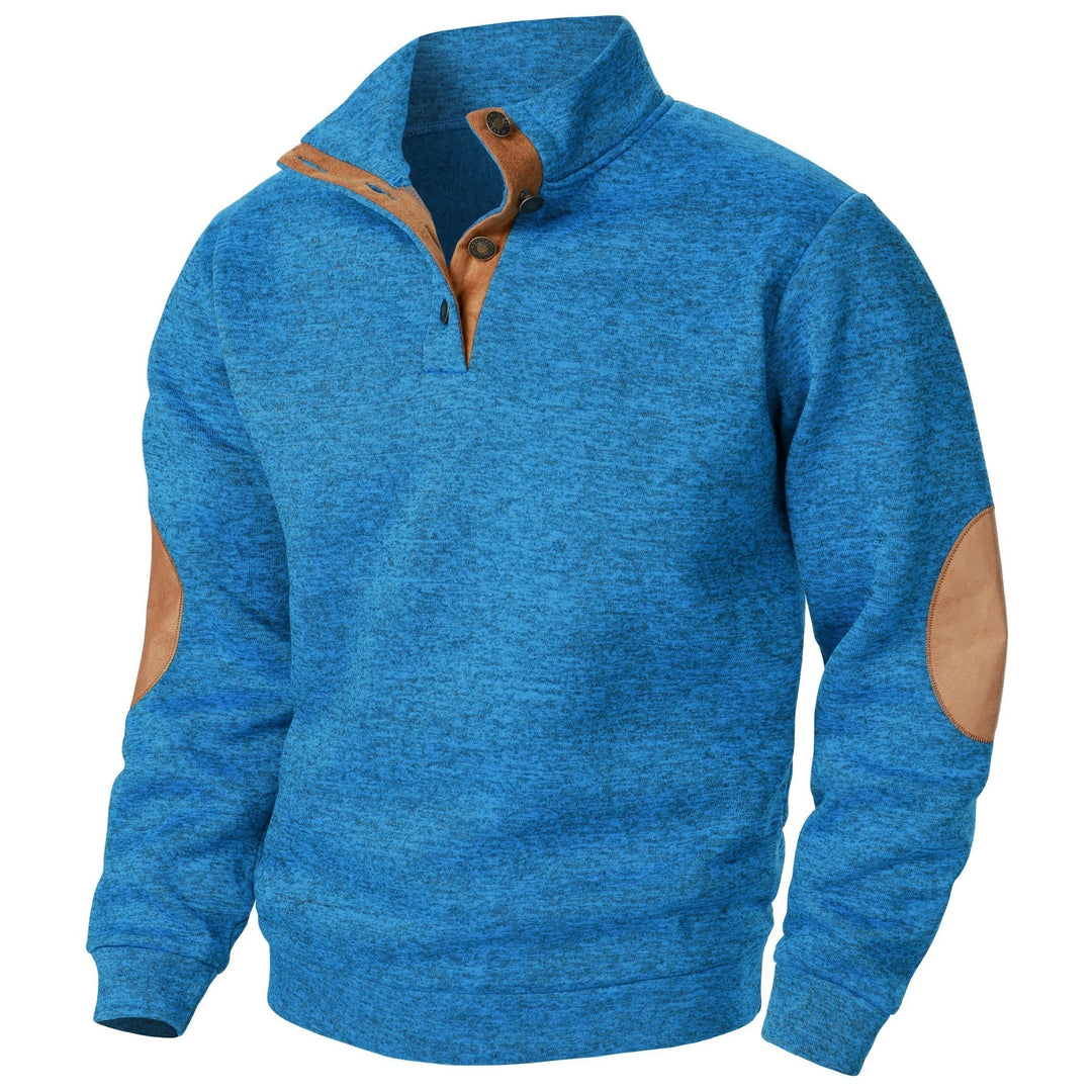 Men's Elbow Patch Button Collar Pullover