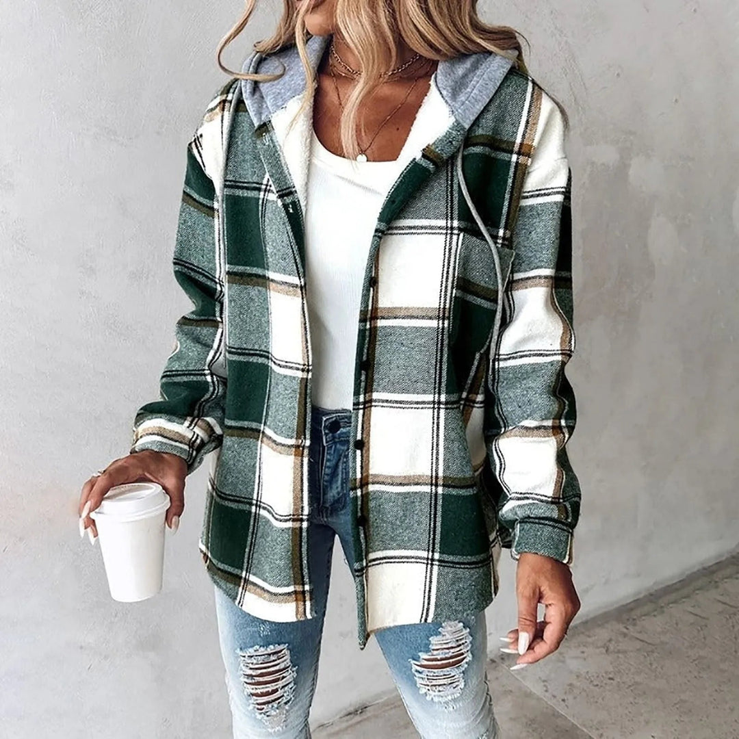 Plaid Hooded Button Front Jacket