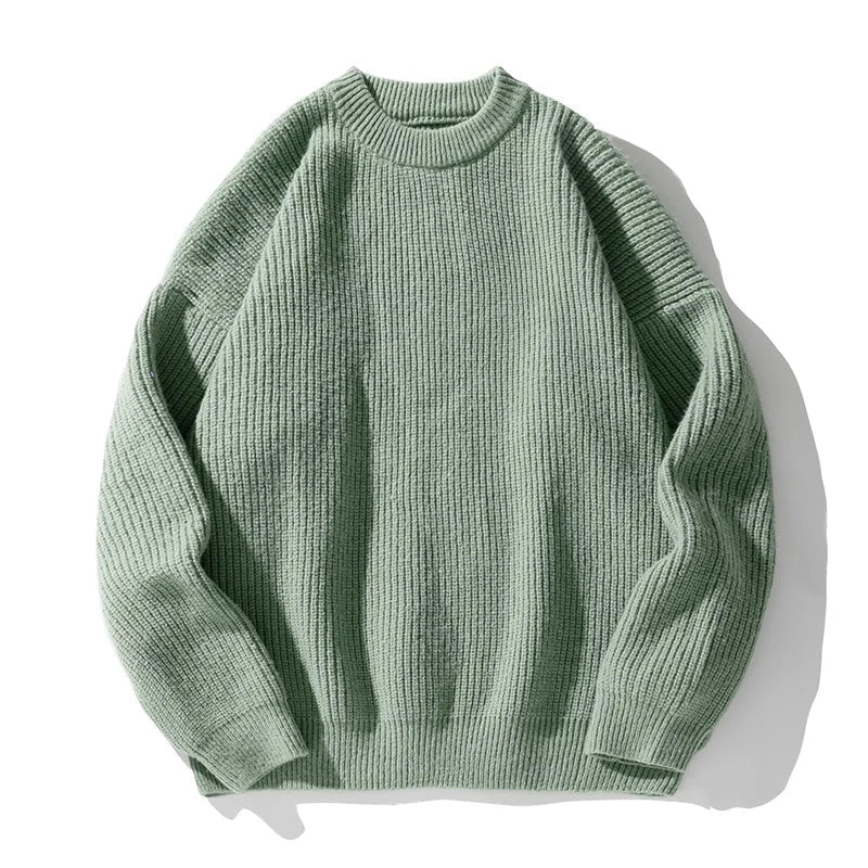 Ribbed Knit Crewneck Sweater in Relaxed Fit