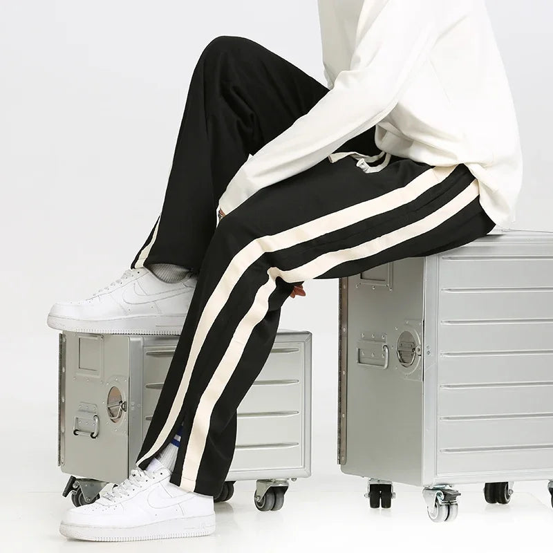 Men's Striped Relaxed Fit Joggers with Drawstring Waist