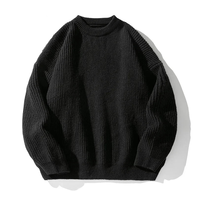 Ribbed Knit Crewneck Sweater in Relaxed Fit