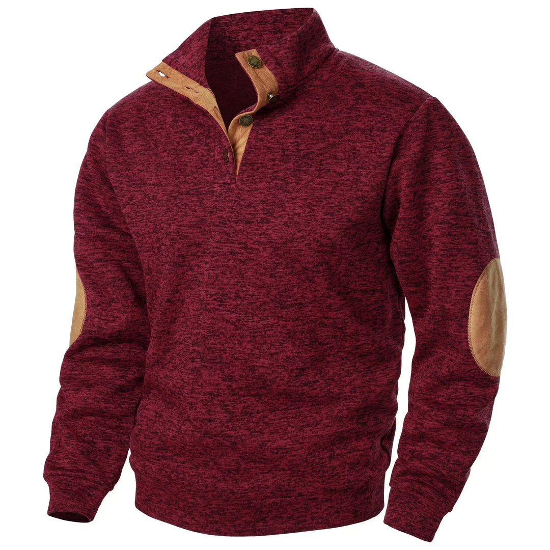 Men's Elbow Patch Button Collar Pullover