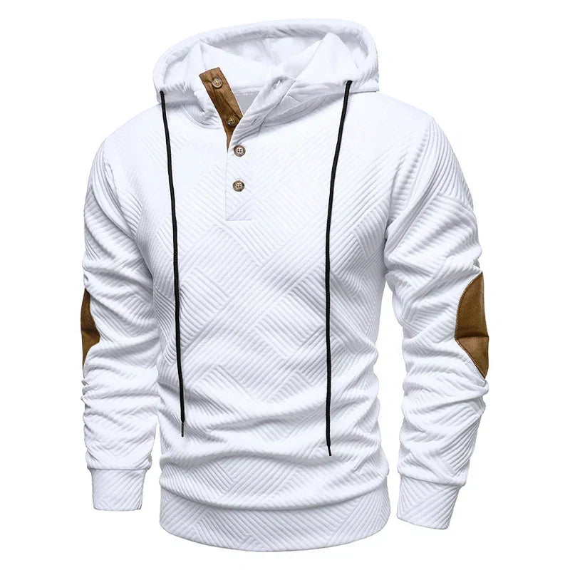 Men's Quilted Button-Up Hoodie with Elbow Patches