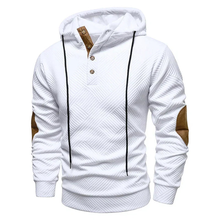 Men's Quilted Button-Up Hoodie with Elbow Patches