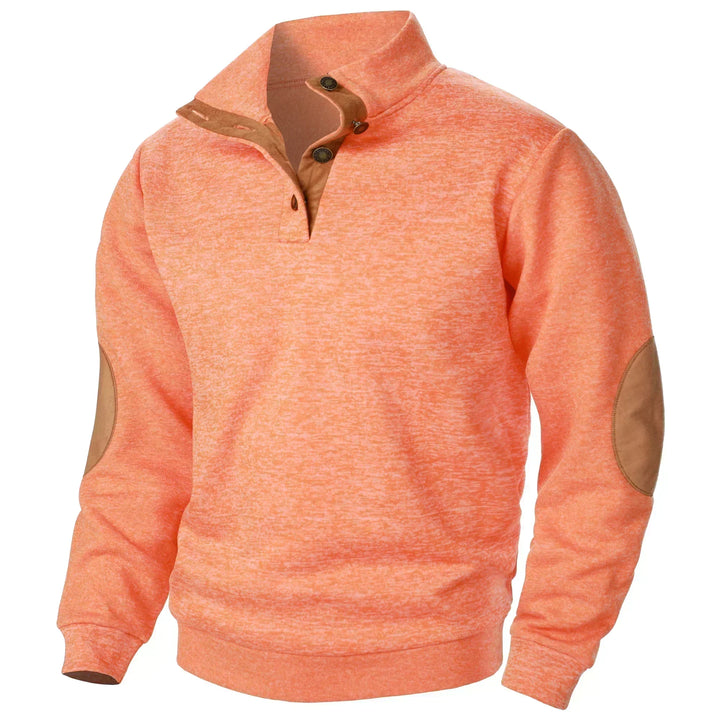 Men's Elbow Patch Button Collar Pullover