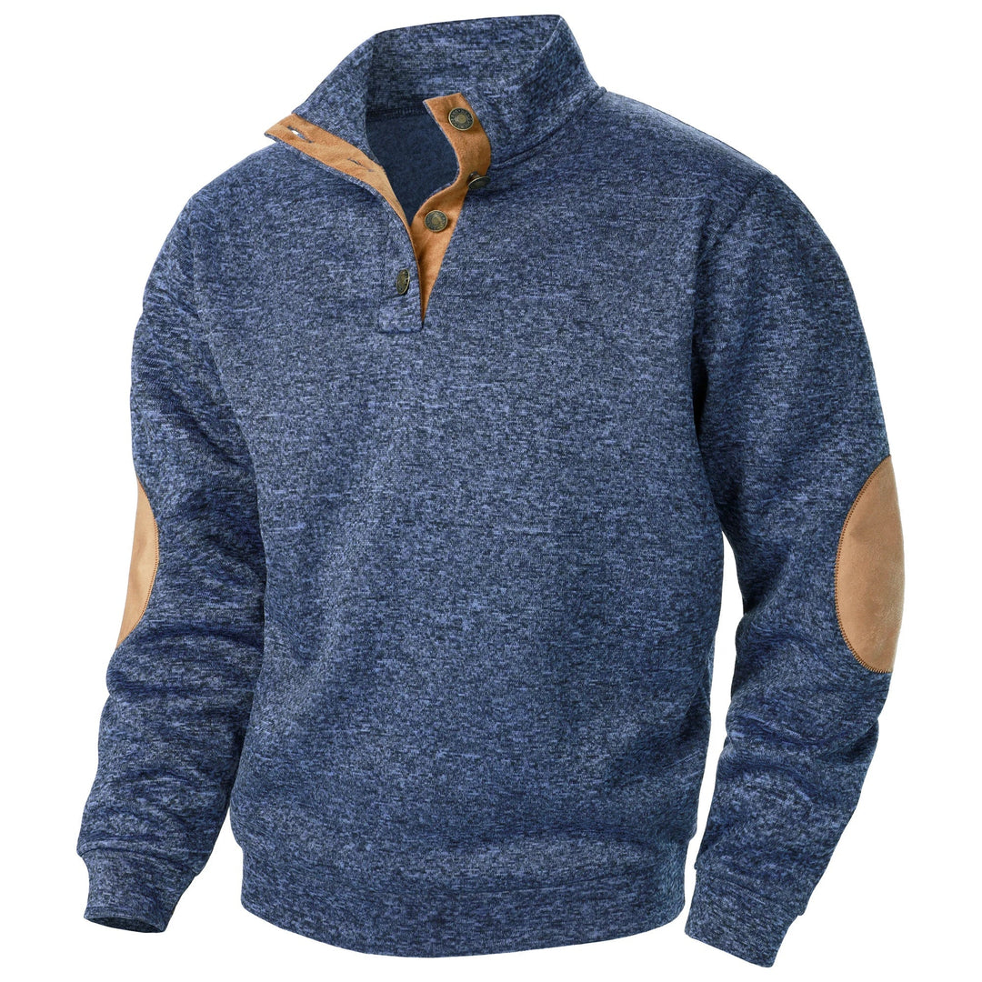 Men's Elbow Patch Button Collar Pullover