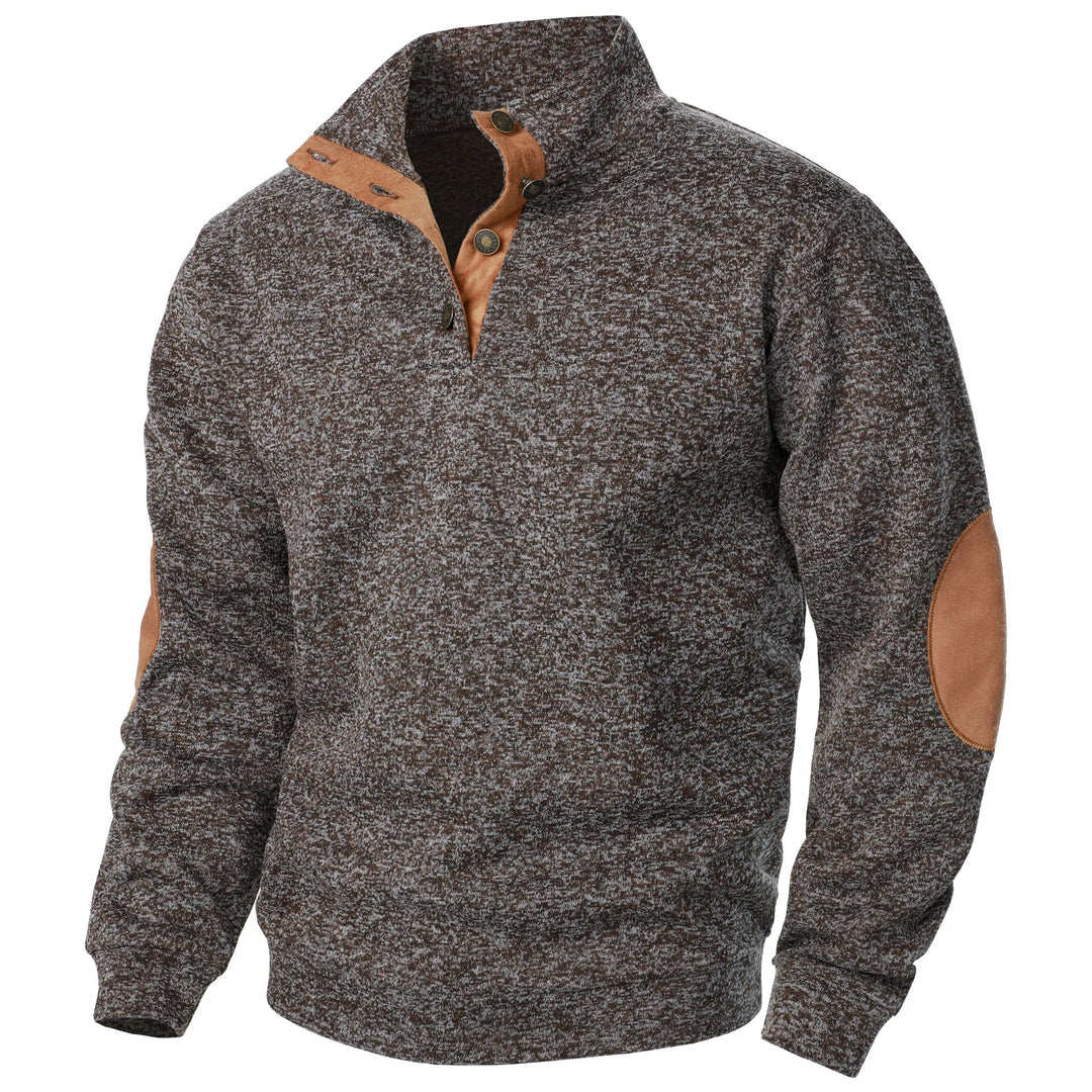 Men's Elbow Patch Button Collar Pullover