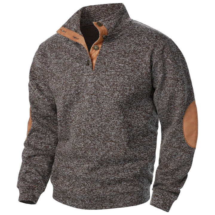 Men's Elbow Patch Button Collar Pullover