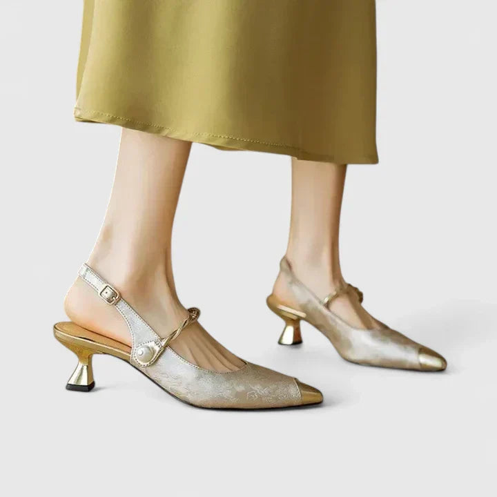 Elegant Pearl Strap Slingback Heels