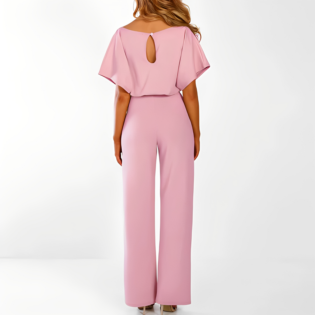 Women's Wide Leg Jumpsuit with Tie Belt