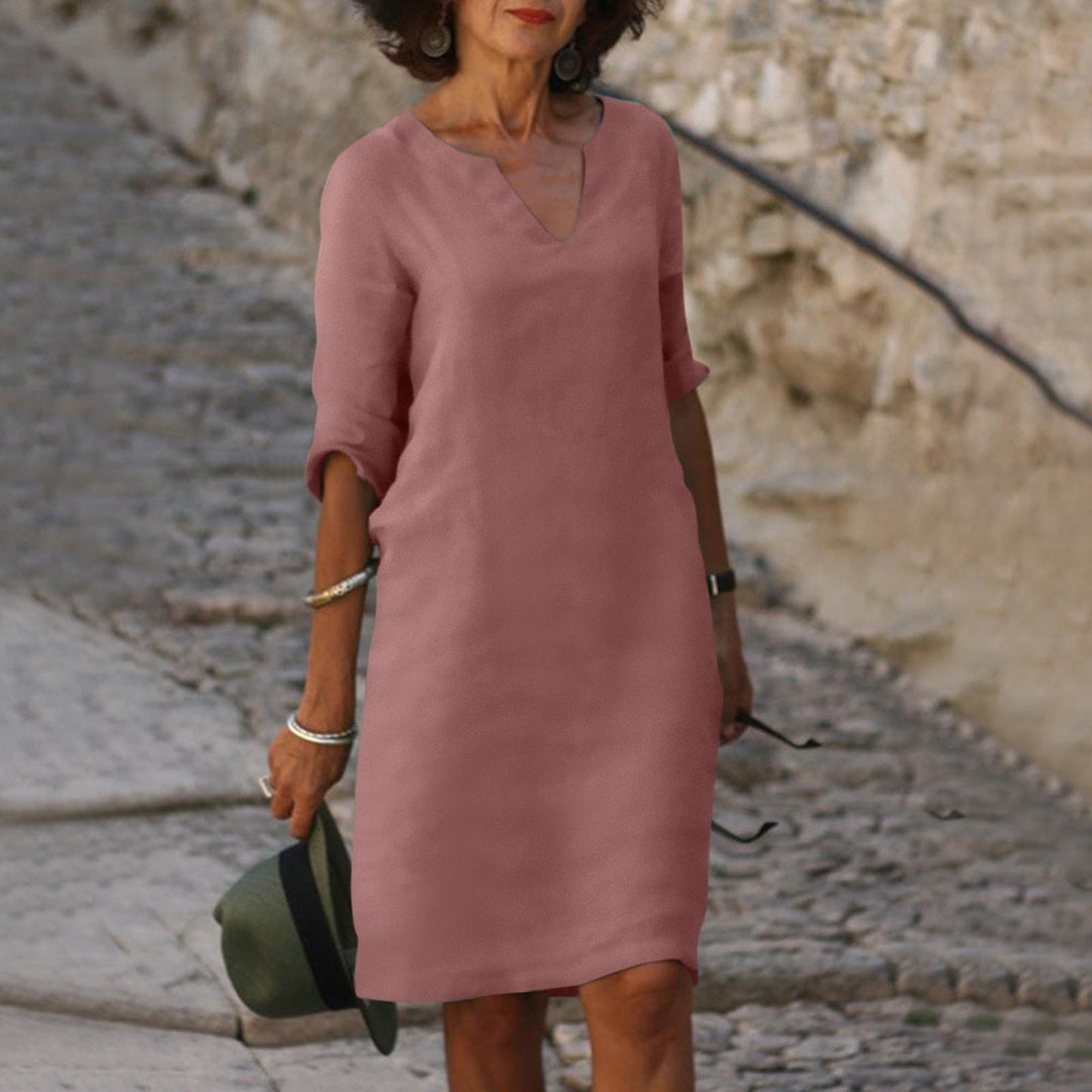 Relaxed Fit V Neck Shift Dress