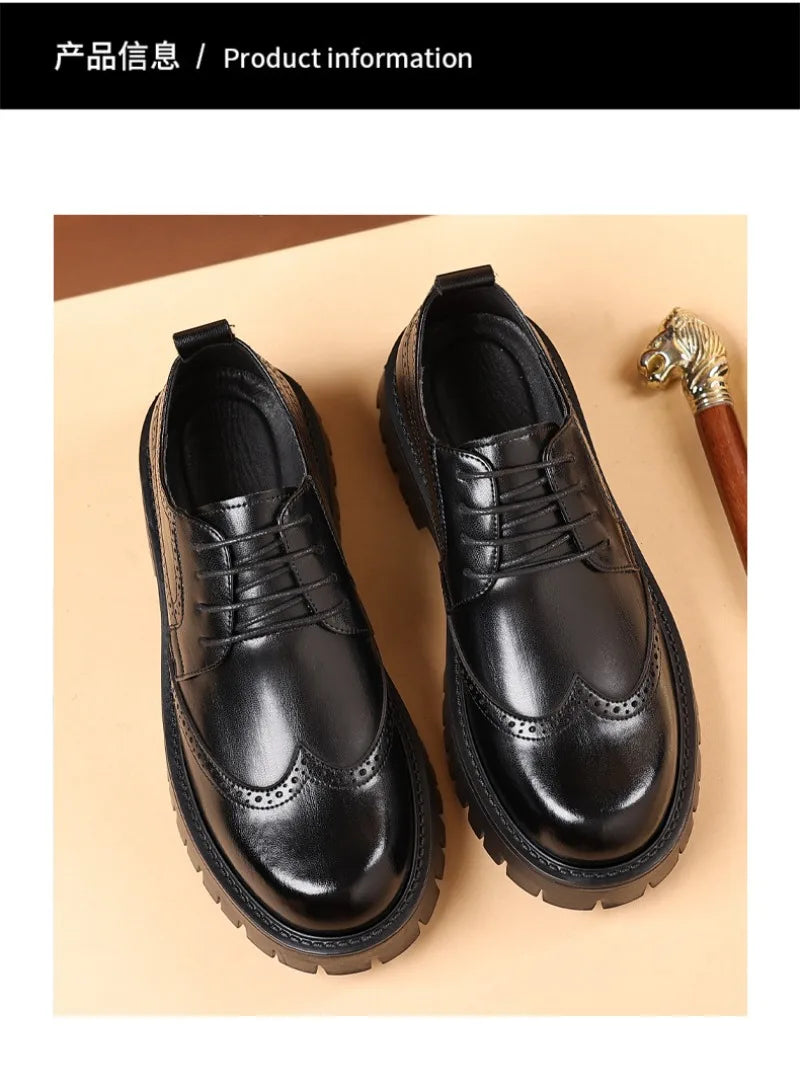 Men's Leather Oxford Dress Shoes with Height Elevator