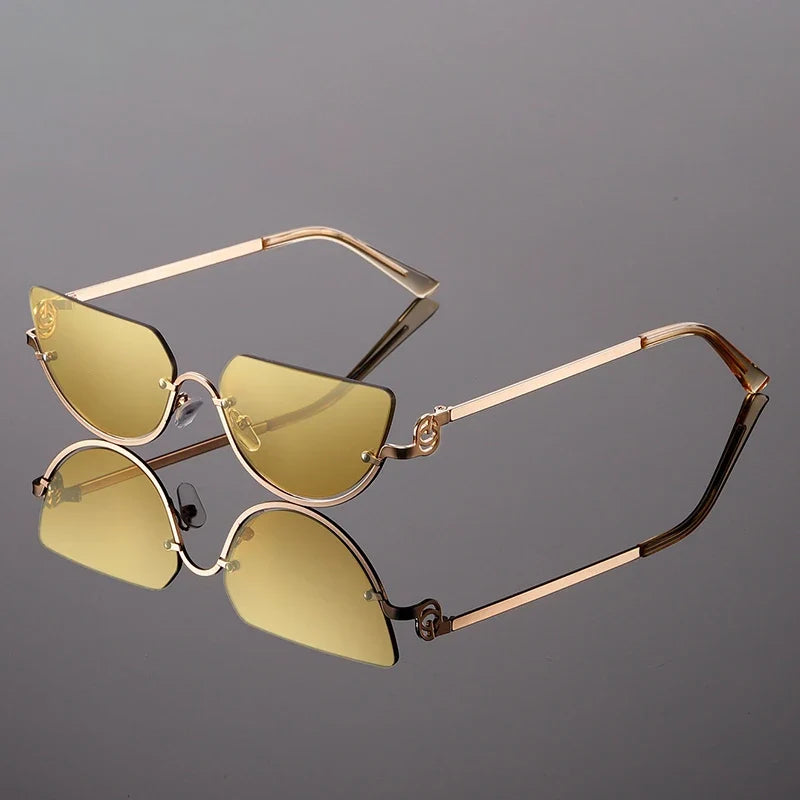 Women's Rimless Cat-Eye Sunglasses with Metal Temples